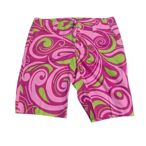 Loud Mouth Womens Golf Shorts Splash Pink Green Swirl Bermuda Style size 8